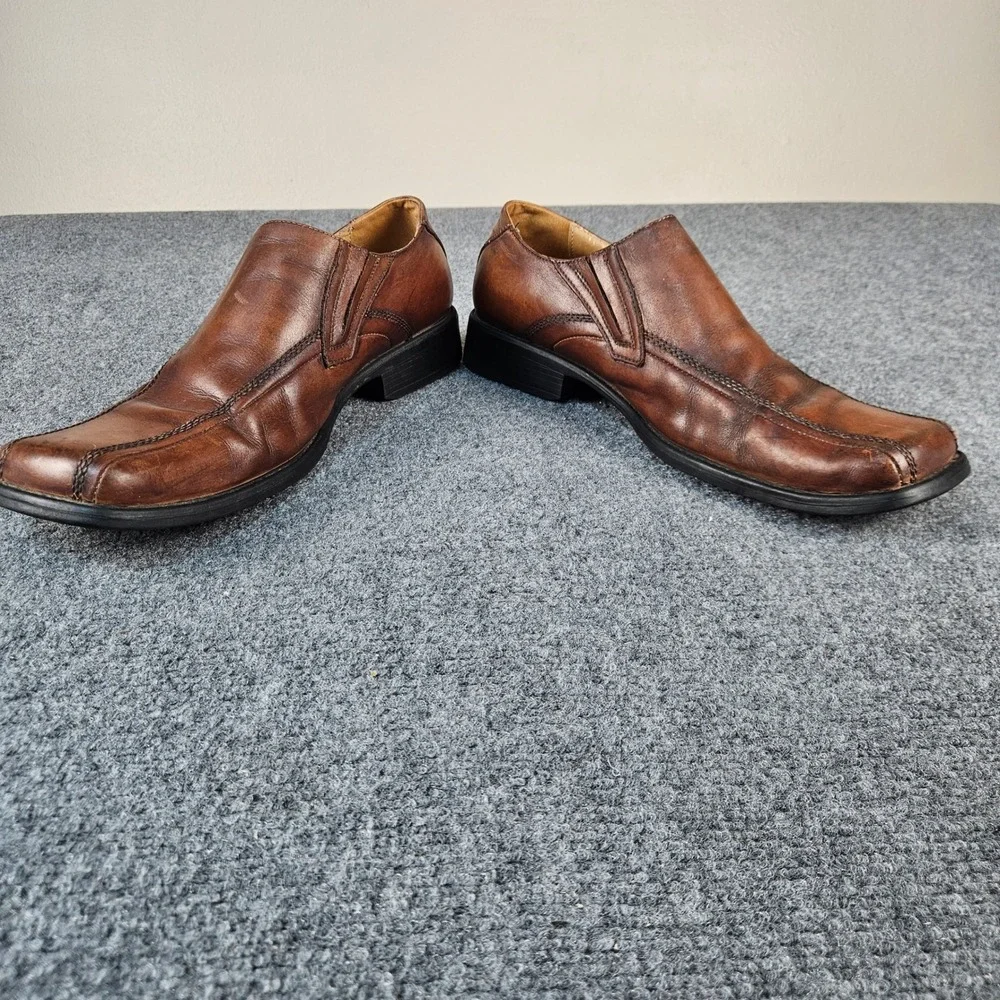 Steve Madden‎ Mens 11 Brown Leather Slip On Loafers Square Toe Dress Shoes